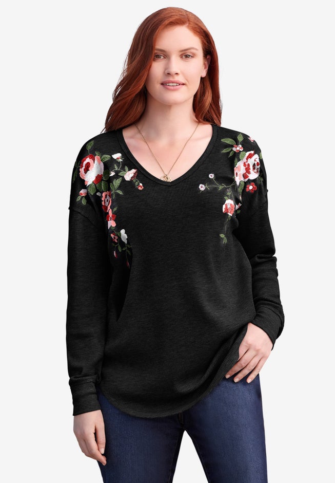 Waffle Thermal V-Neck Tee image number 2