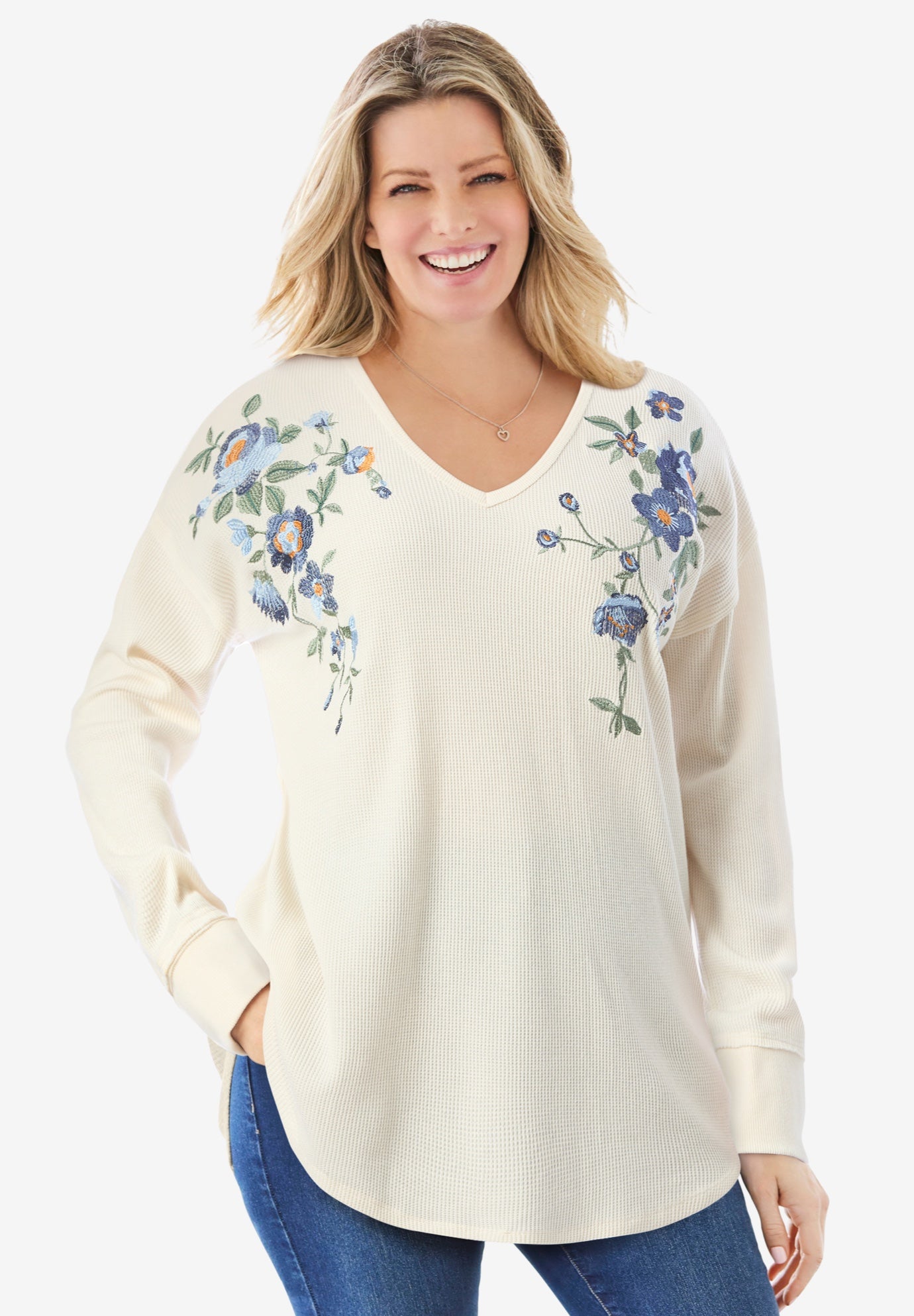 Waffle Thermal V-Neck Tee image number 0