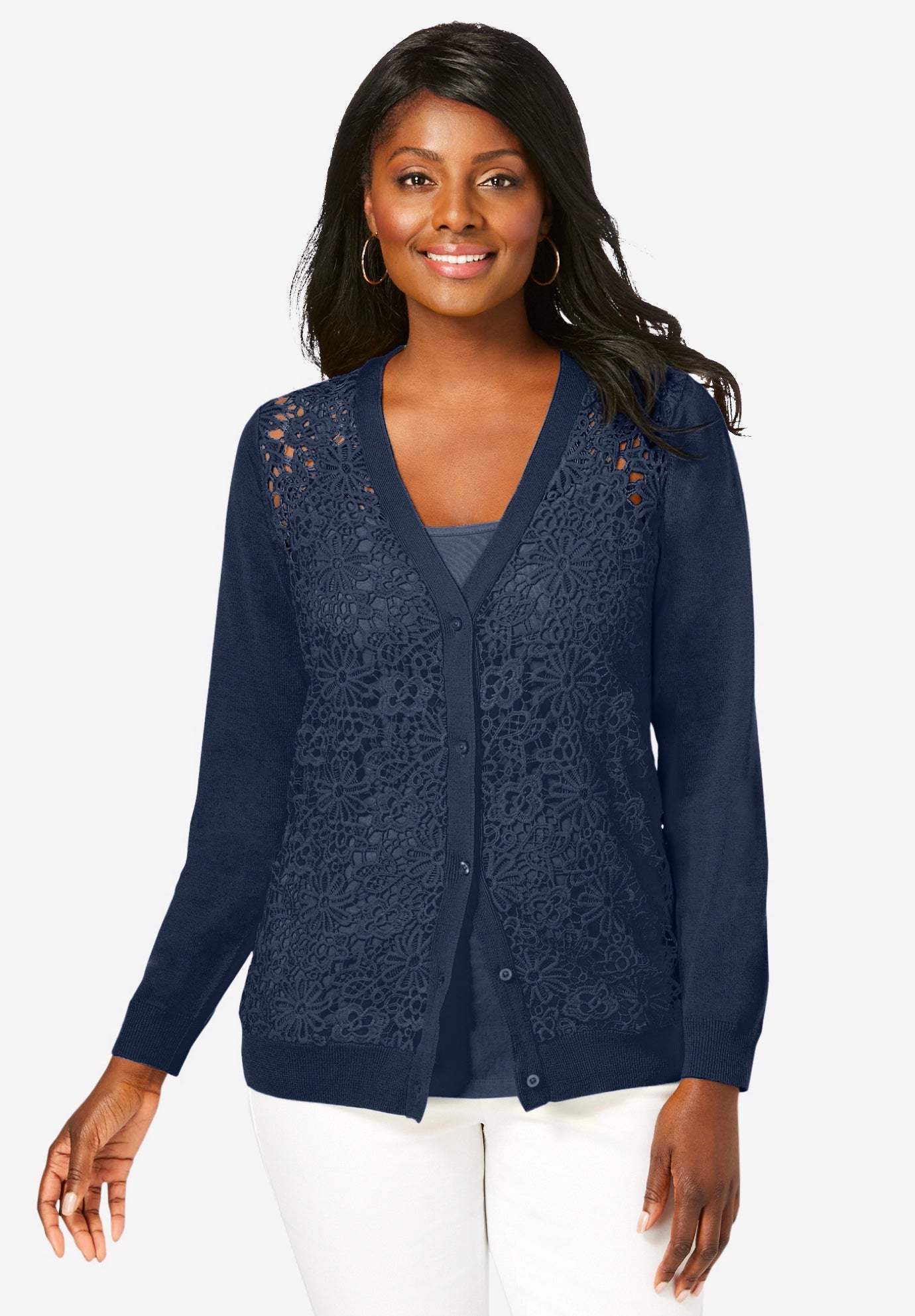 Crochet Button-front Cardigan image number 0