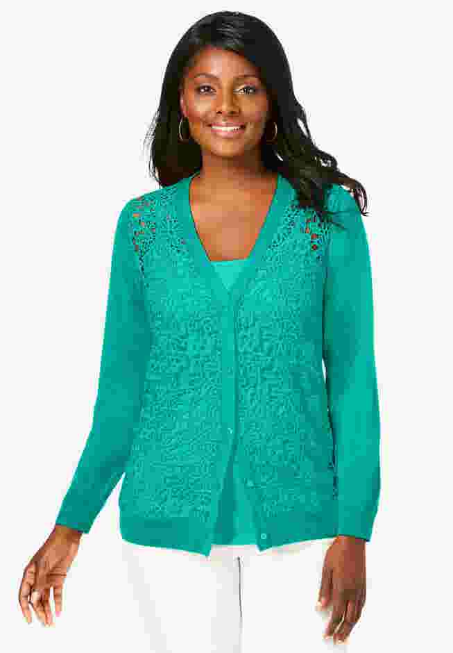 Crochet Button-front Cardigan image number 0