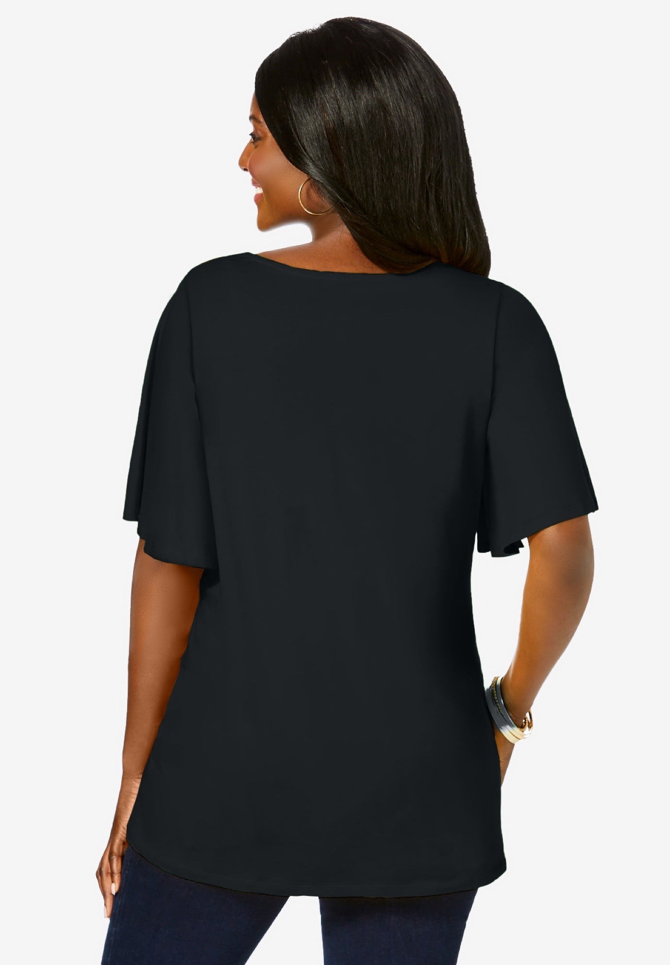 Stretch Knit Flutter Sleeve Tunic image number 1