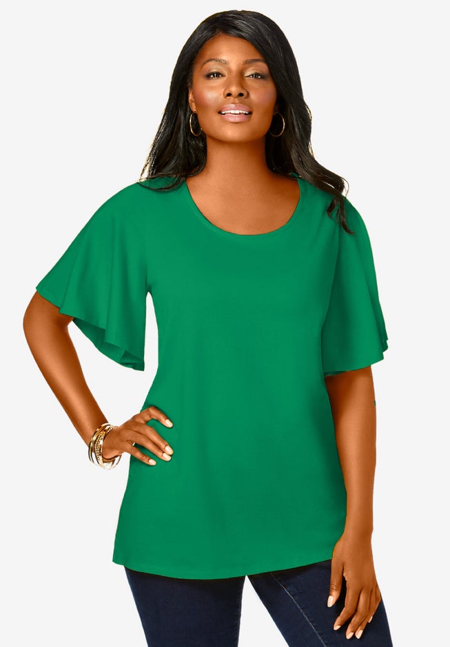 Stretch Knit Flutter Sleeve Tunic image number 0