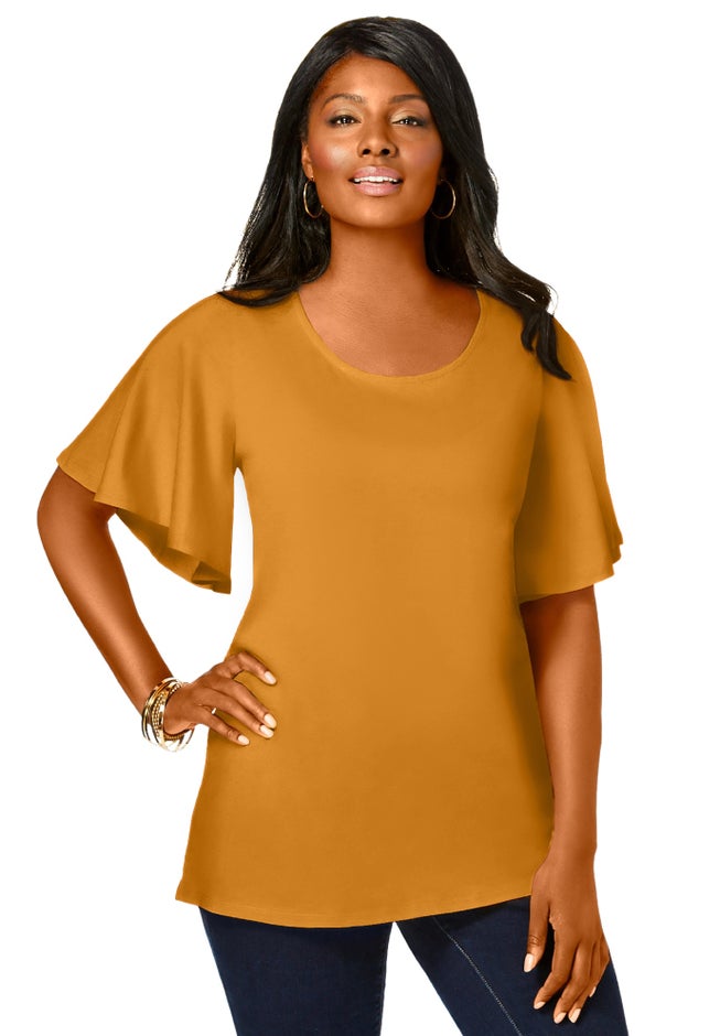 Stretch Knit Flutter Sleeve Tunic image number 0
