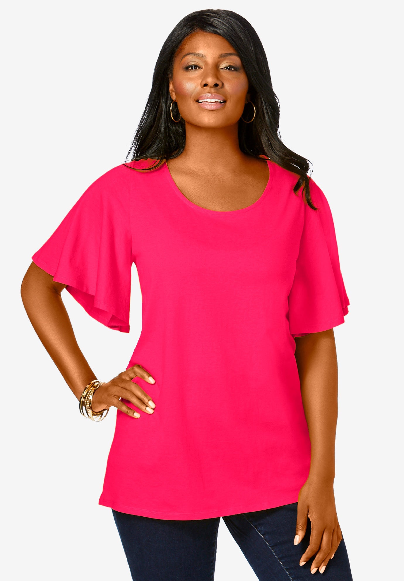Stretch Knit Flutter Sleeve Tunic image number 0