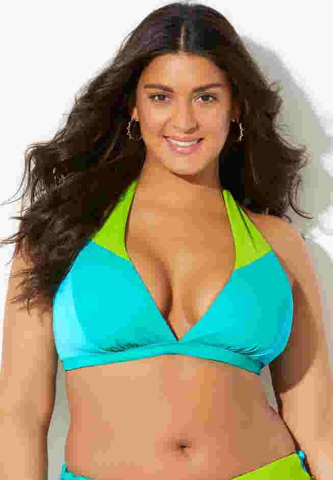 Romancer Colorblock Halter Triangle Bikini Top image number 0