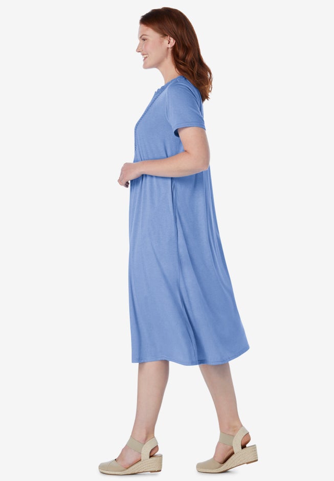 Embroidered Lace Bib Knit Dress image number 3