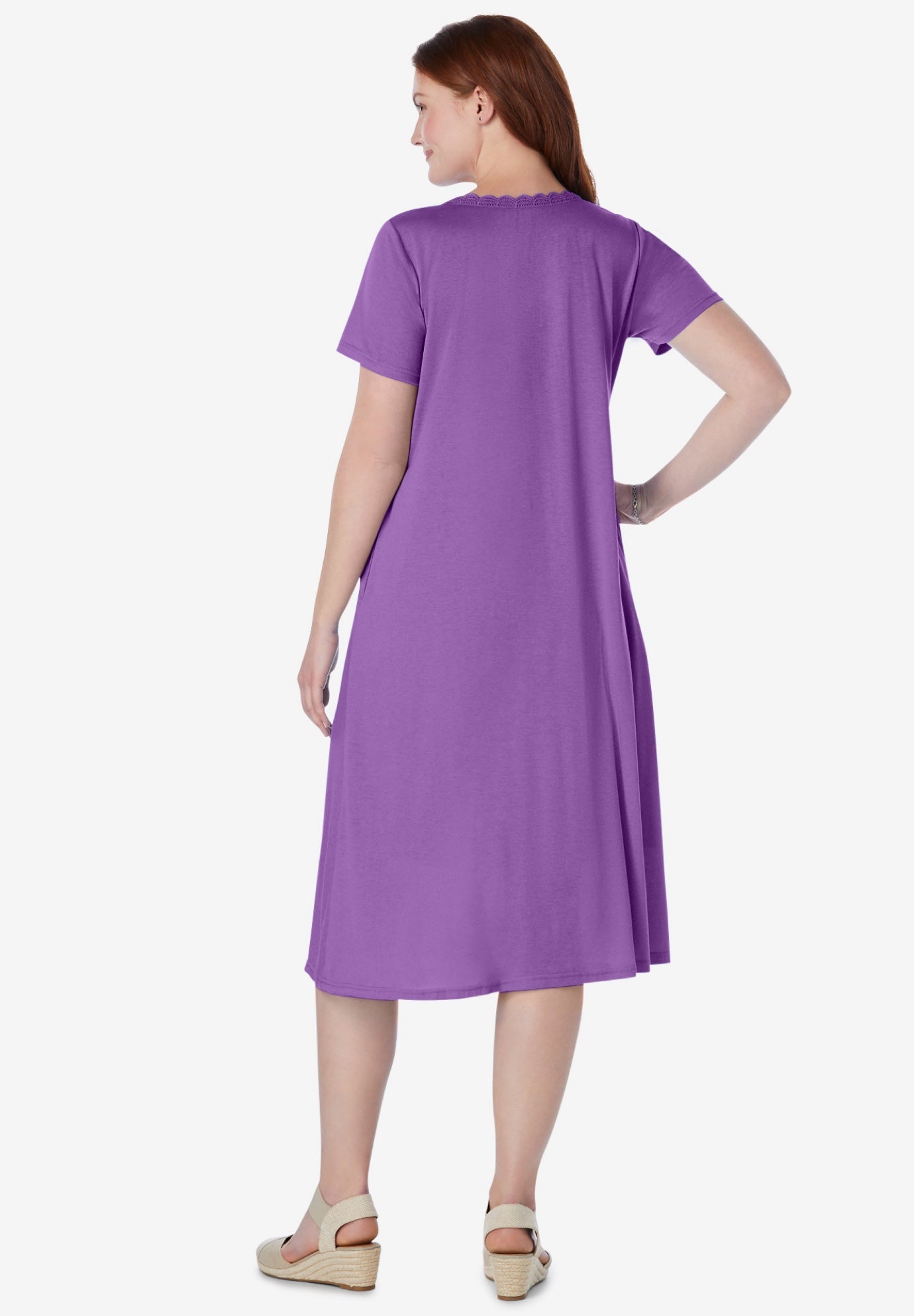 Embroidered Lace Bib Knit Dress image number 1