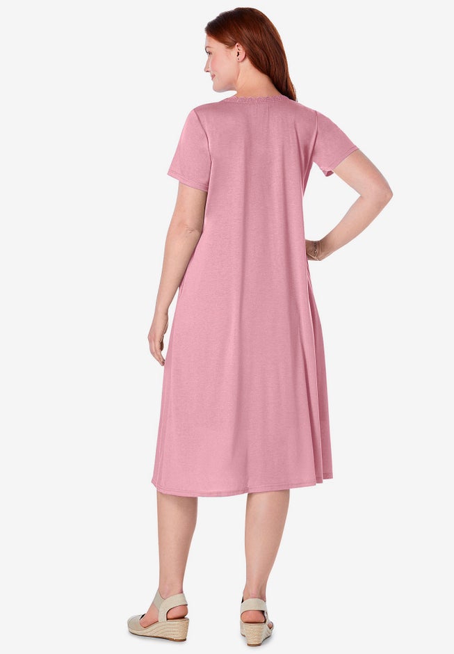 Embroidered Lace Bib Knit Dress image number 1