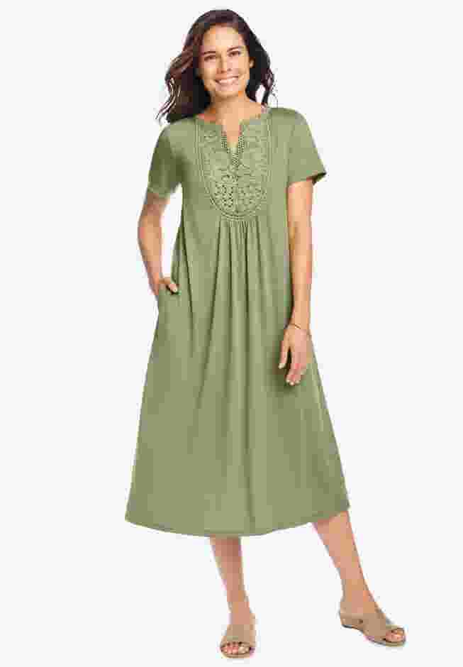 Embroidered Lace Bib Knit Dress image number 0