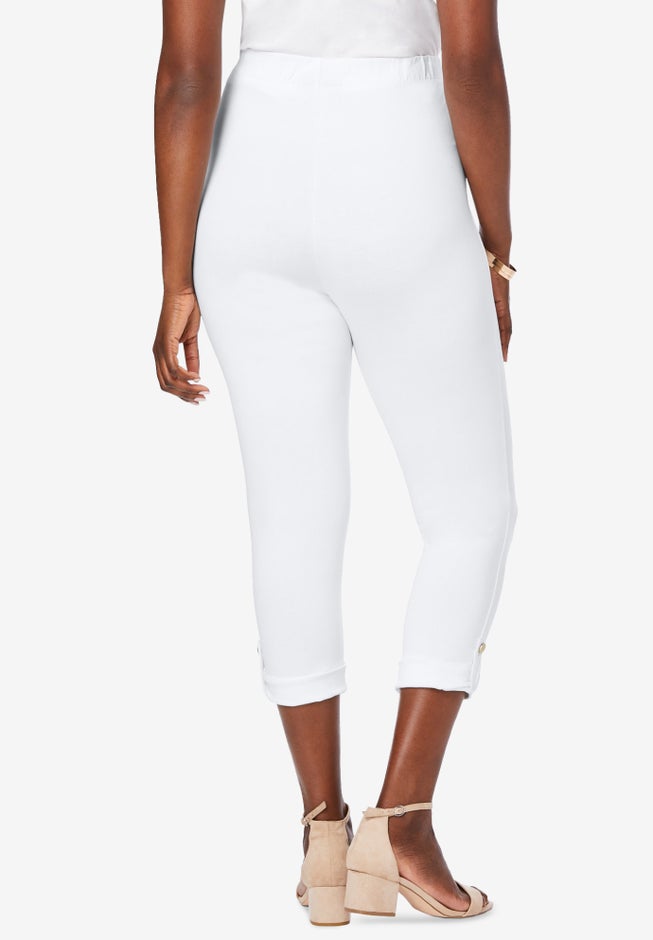 Stretch Cotton Cuff-Button Capri Legging image number 1