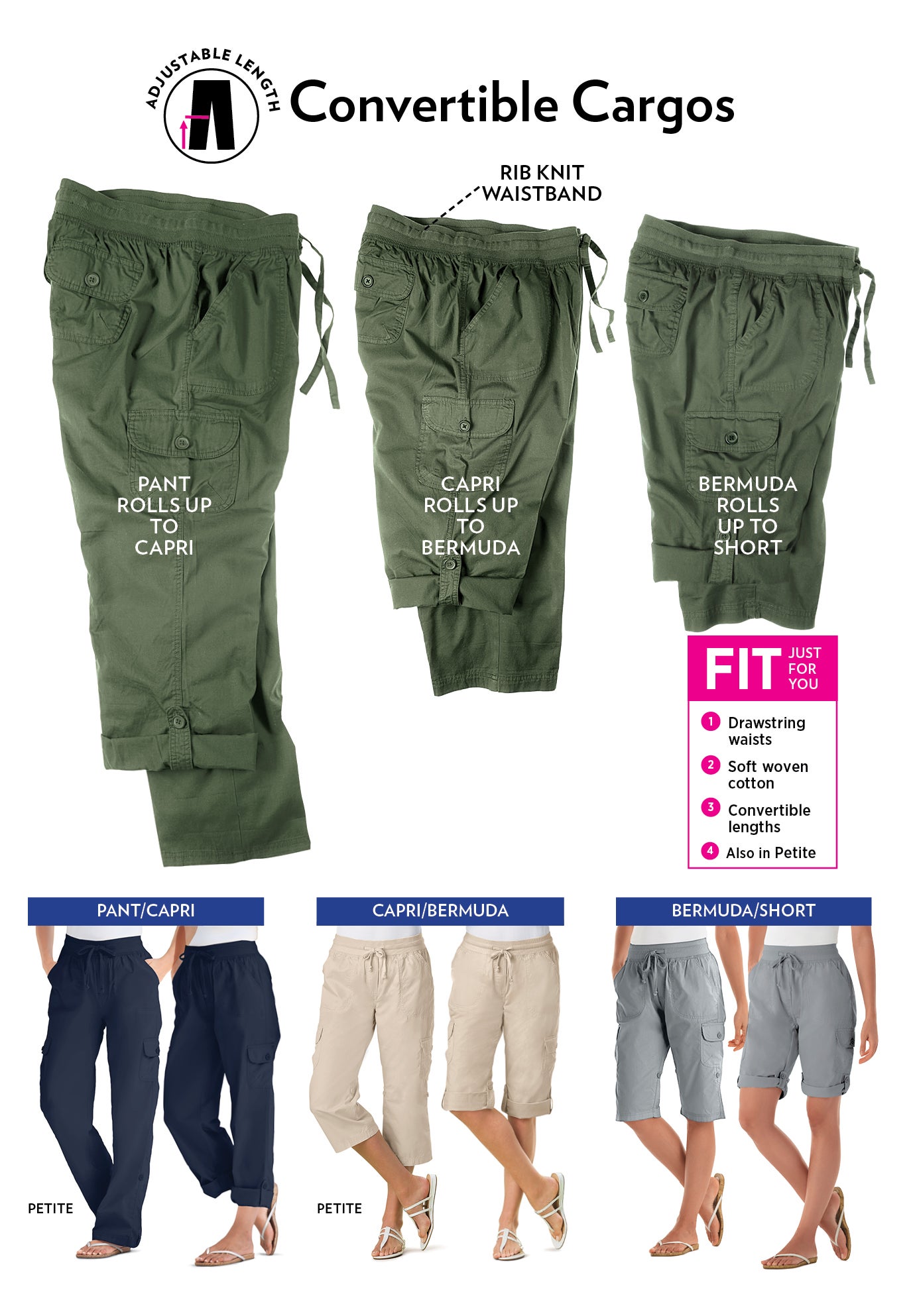 Convertible Length Cargo Pant/Capri image number 3