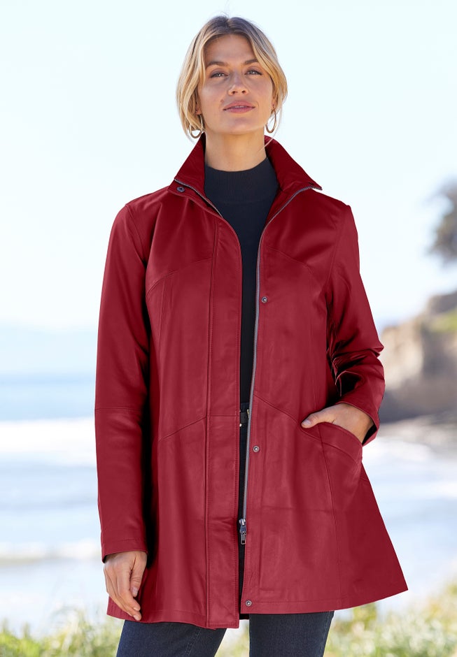 A-Line Zip Front Leather Jacket image number 0