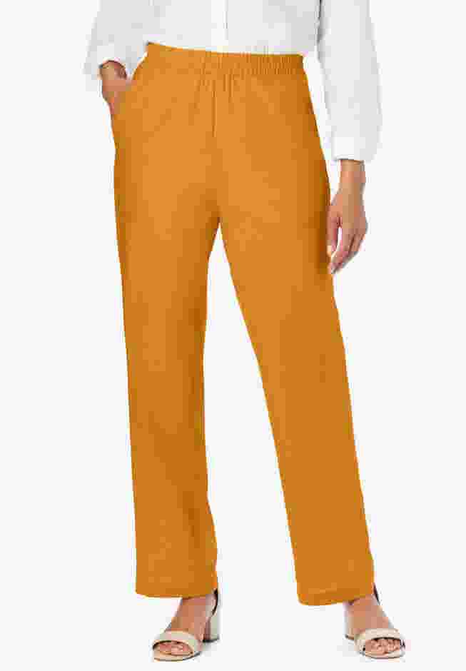 Lightweight Linen-Blend Straight-Leg Pants image number 0