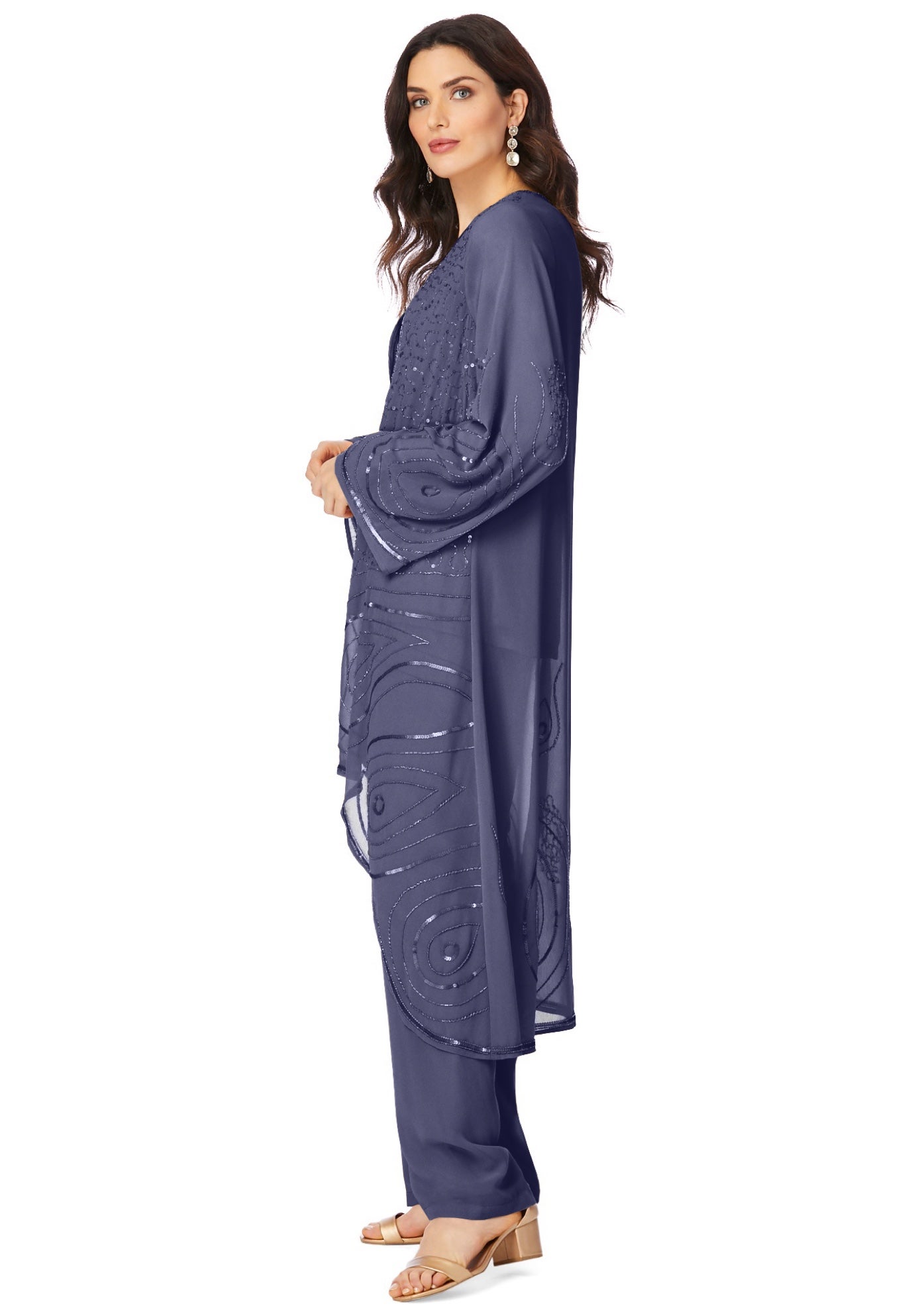 Plus Size Beaded Georgette Scoop Neck 3-Piece Pant Set image number 1