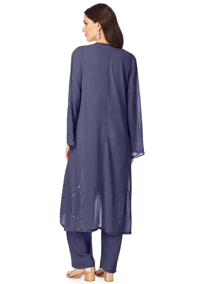 Plus Size Beaded Georgette Scoop Neck 3-Piece Pant Set image number 2