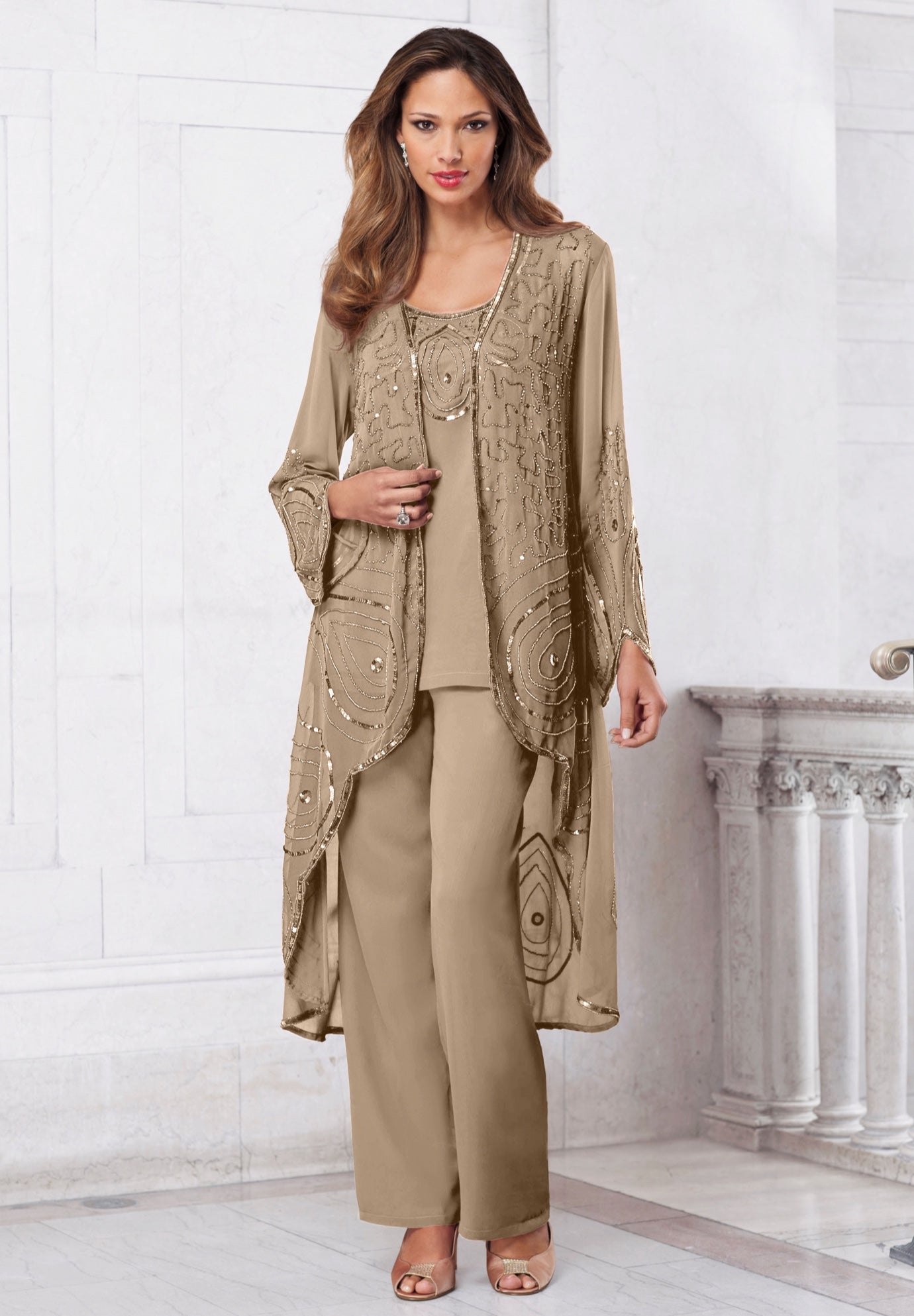 Plus Size Beaded Georgette Scoop Neck 3-Piece Pant Set image number 0