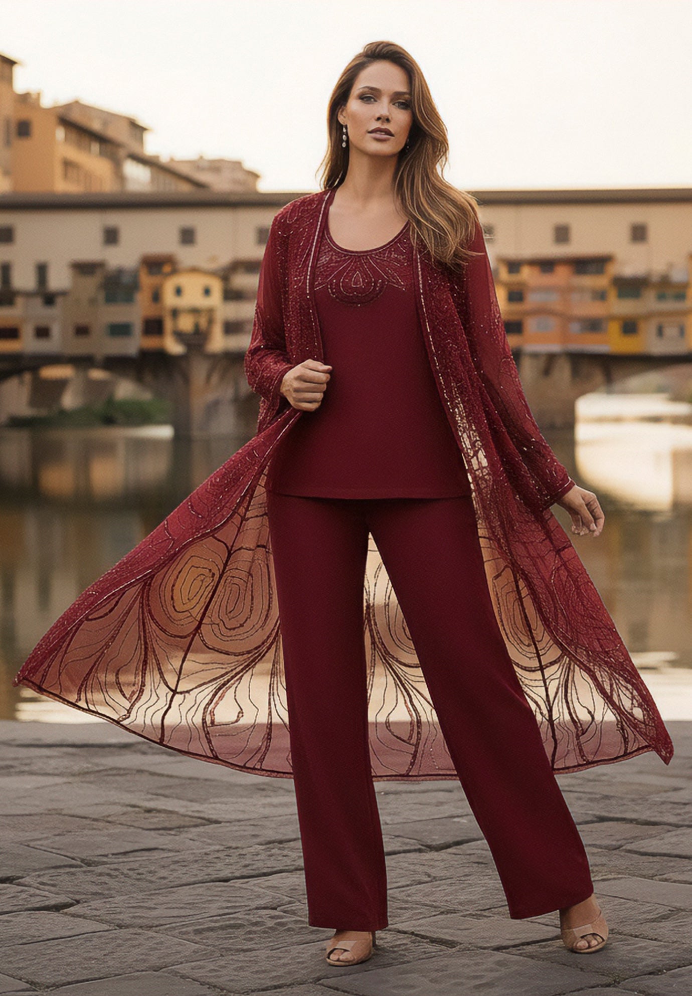 Plus Size Beaded Georgette Scoop Neck 3-Piece Pant Set image number 1