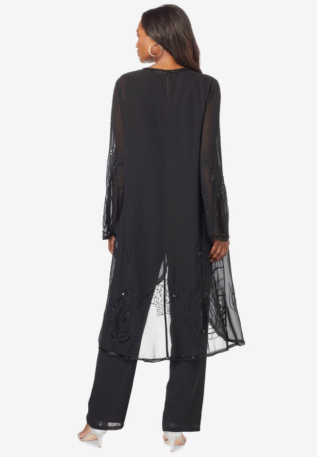 Plus Size Beaded Georgette 3-piece Pant Set – Formal Wear image number 1