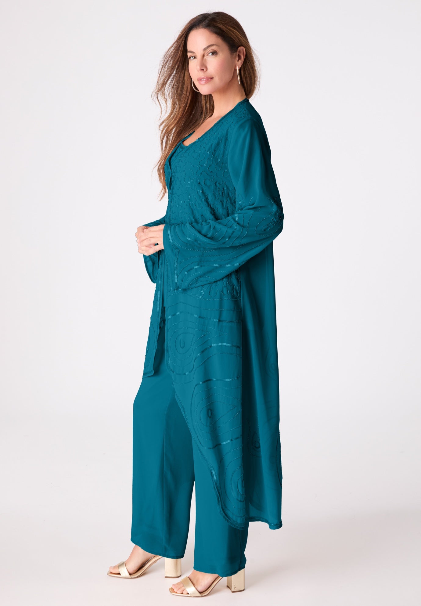 Plus Size Beaded Georgette Scoop Neck 3-Piece Pant Set image number 2