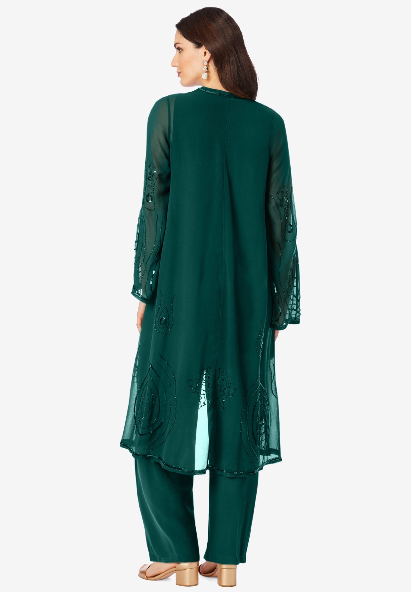 Plus Size Beaded Georgette Scoop Neck 3-Piece Pant Set image number 1