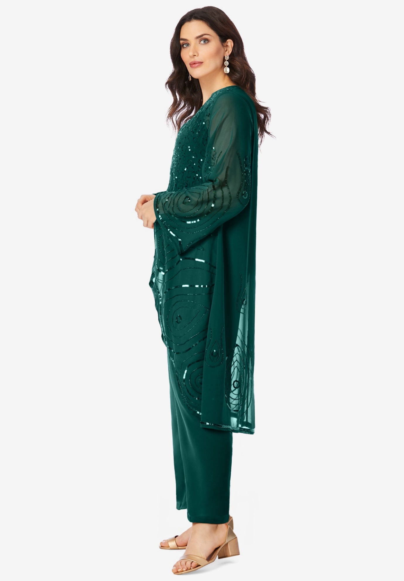 Plus Size Beaded Georgette Scoop Neck 3-Piece Pant Set image number 2