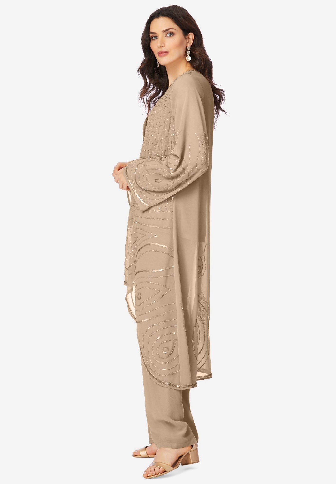 Plus Size Beaded Georgette Scoop Neck 3-Piece Pant Set image number 3