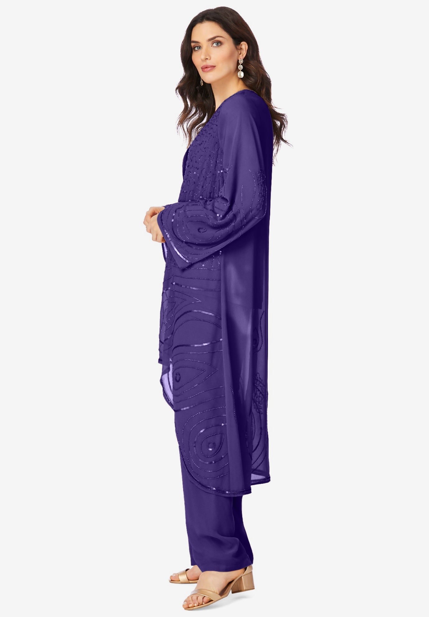 Plus Size Beaded Georgette Scoop Neck 3-Piece Pant Set image number 3