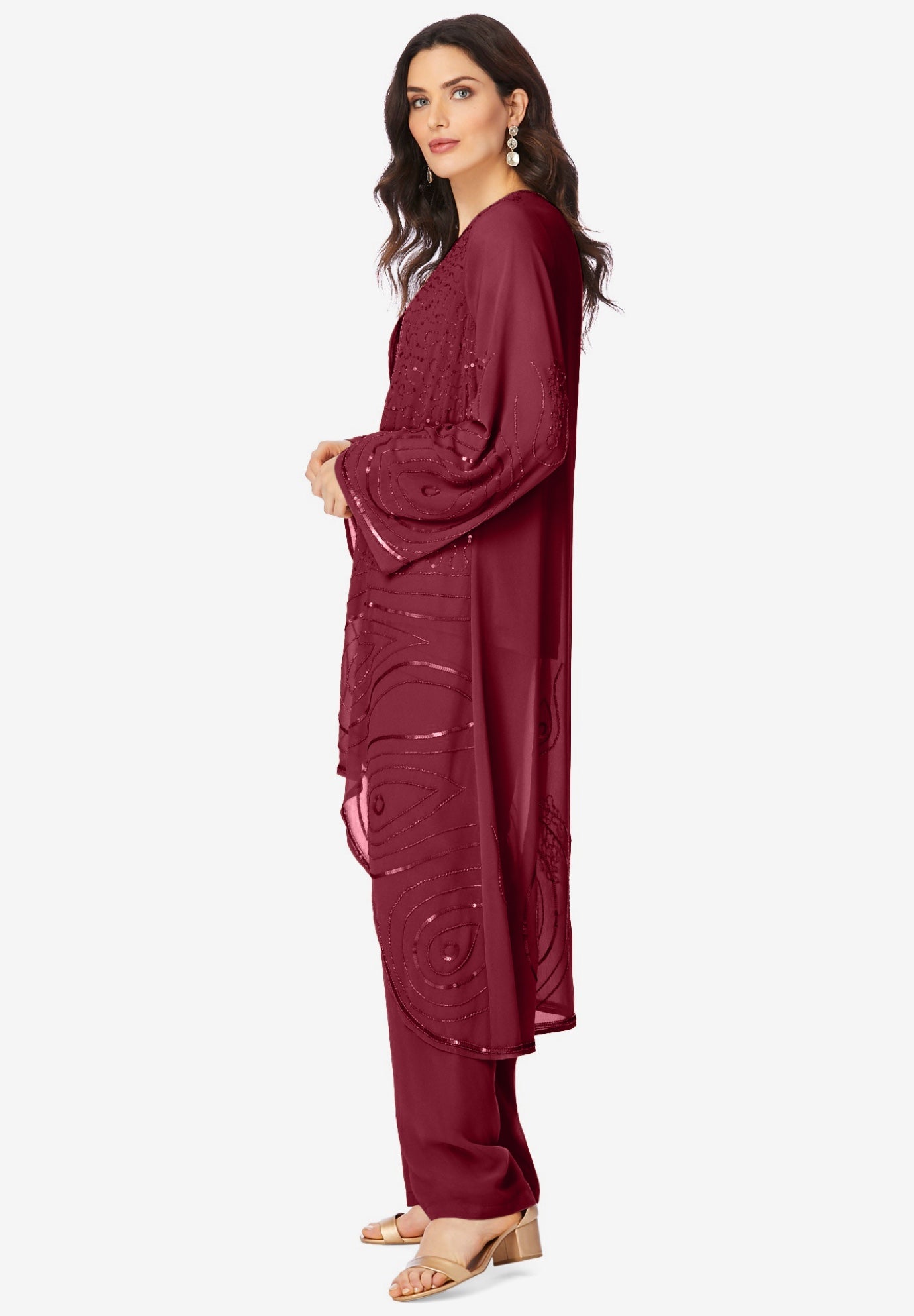Plus Size Beaded Georgette Scoop Neck 3-Piece Pant Set image number 3