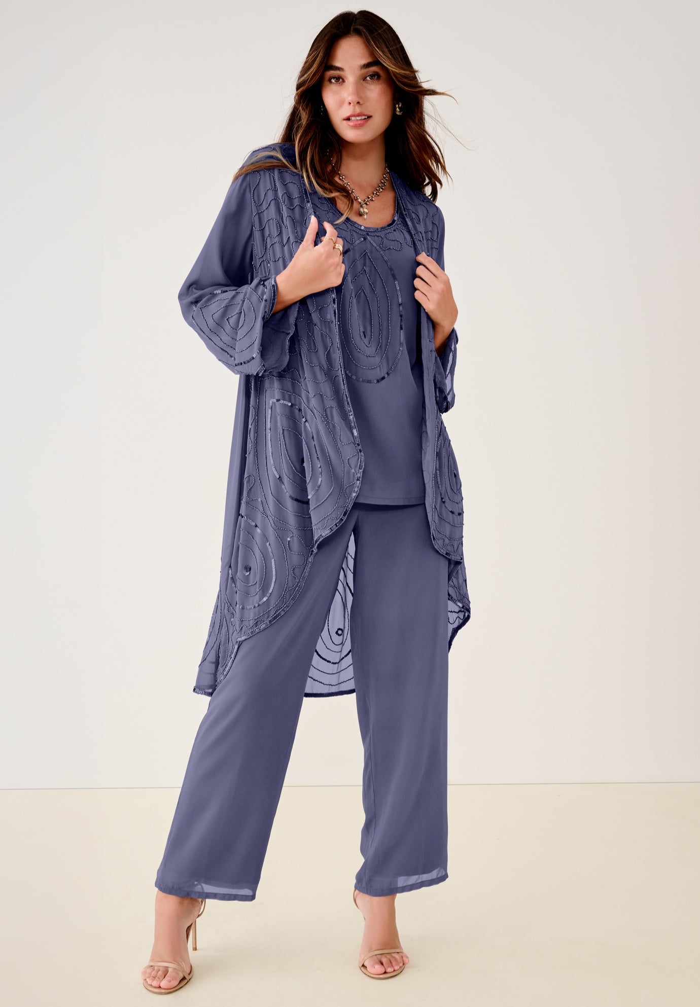 Plus Size Beaded Georgette Scoop Neck 3-Piece Pant Set image number 0