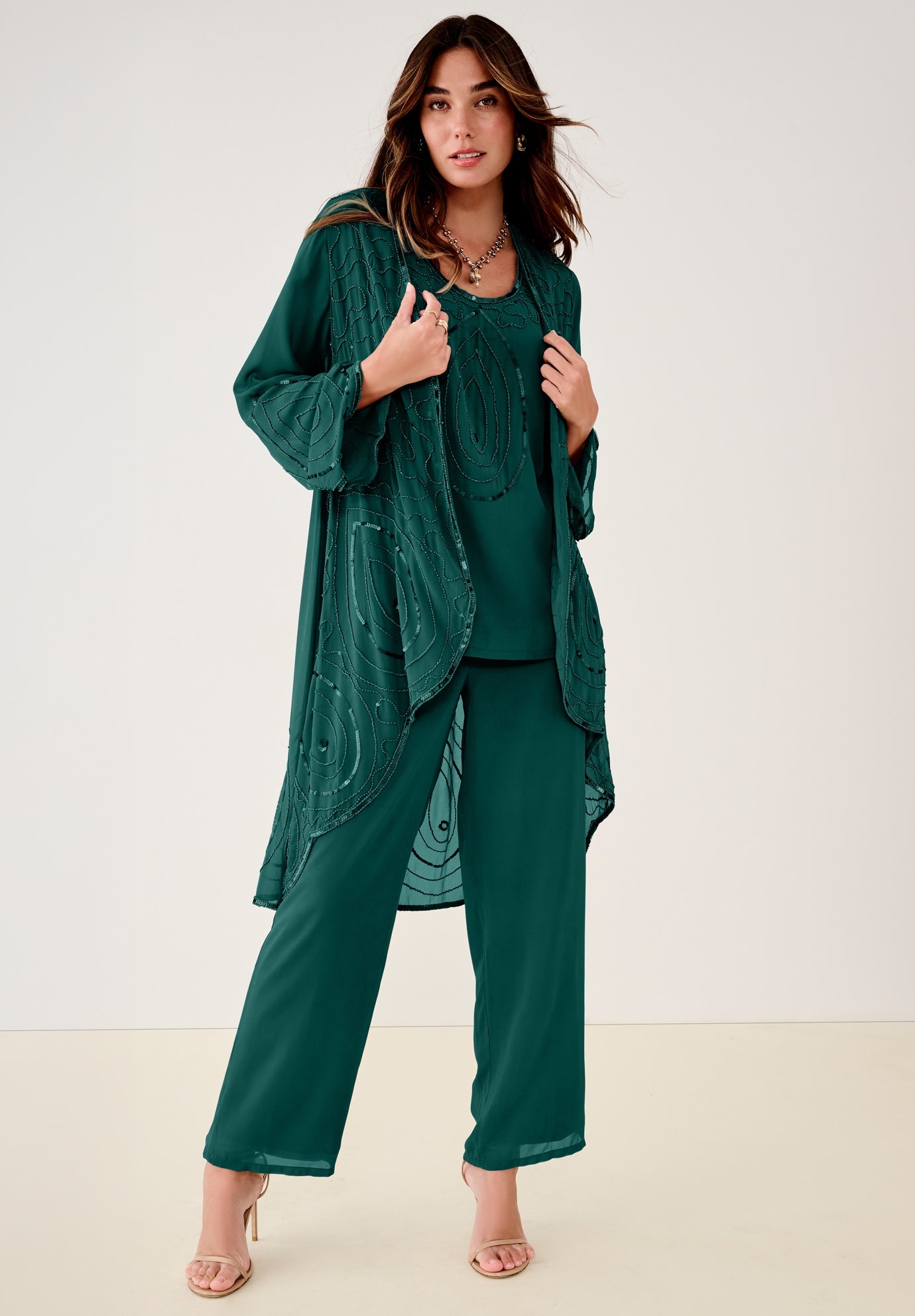 Plus Size Beaded Georgette Scoop Neck 3-Piece Pant Set image number 0