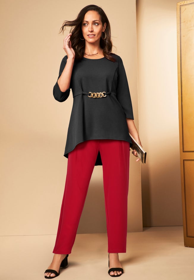 Stretch Knit Crepe Straight Leg Pants image number 1