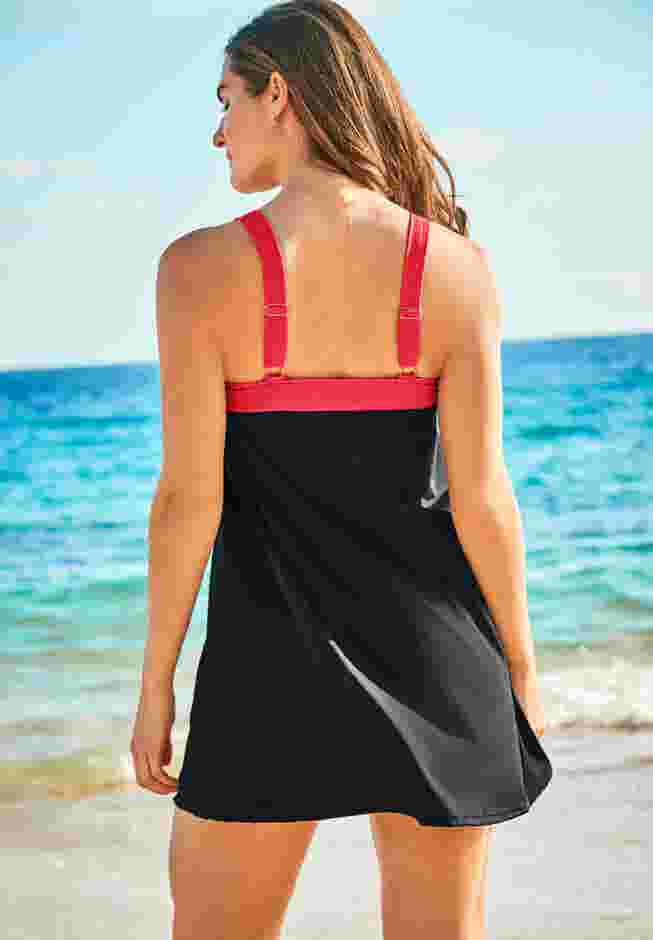 Two-Piece Colorblock Swim Dress image number 1