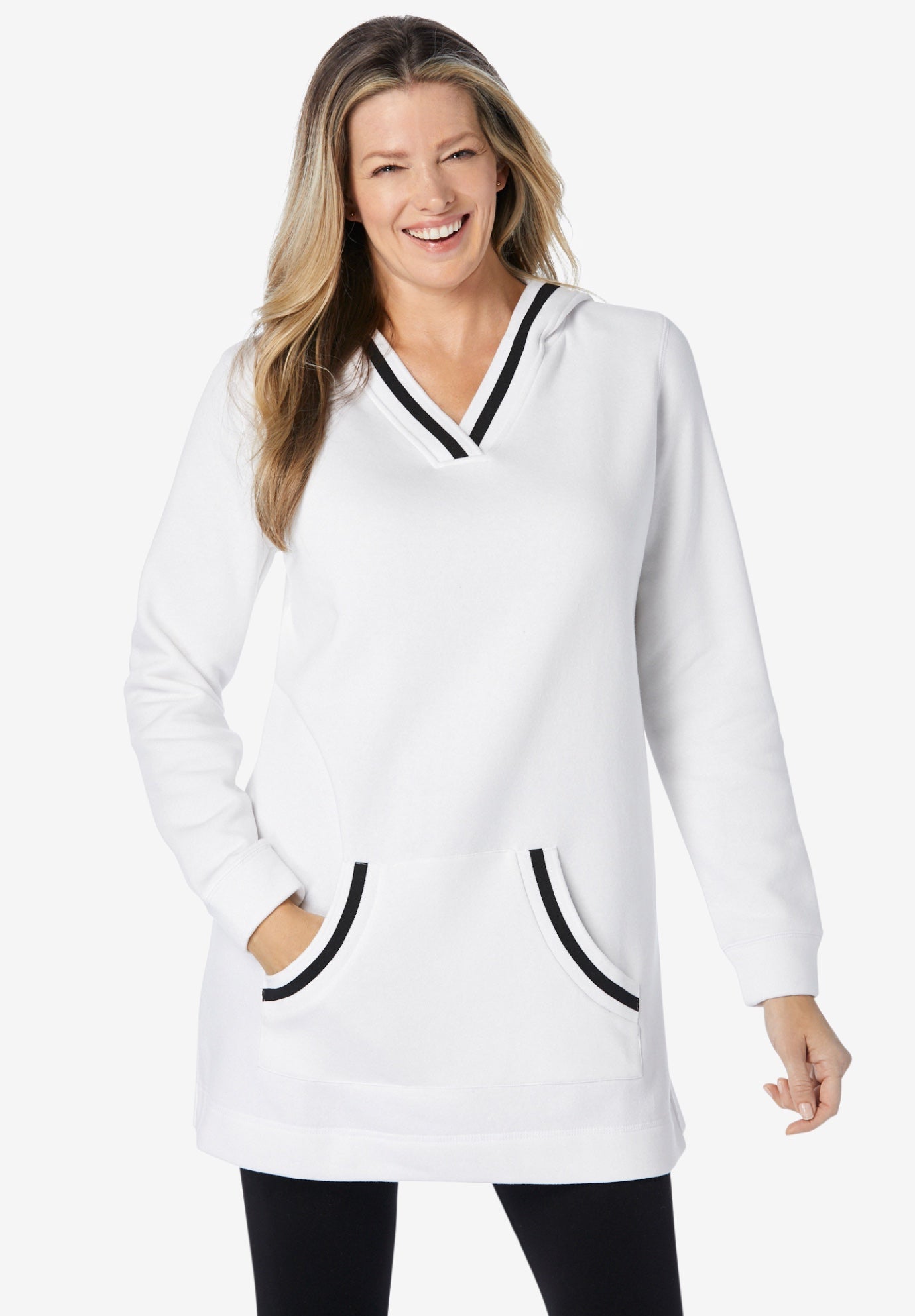 V-NECK HOODIE SWEATSHIRT image number 0