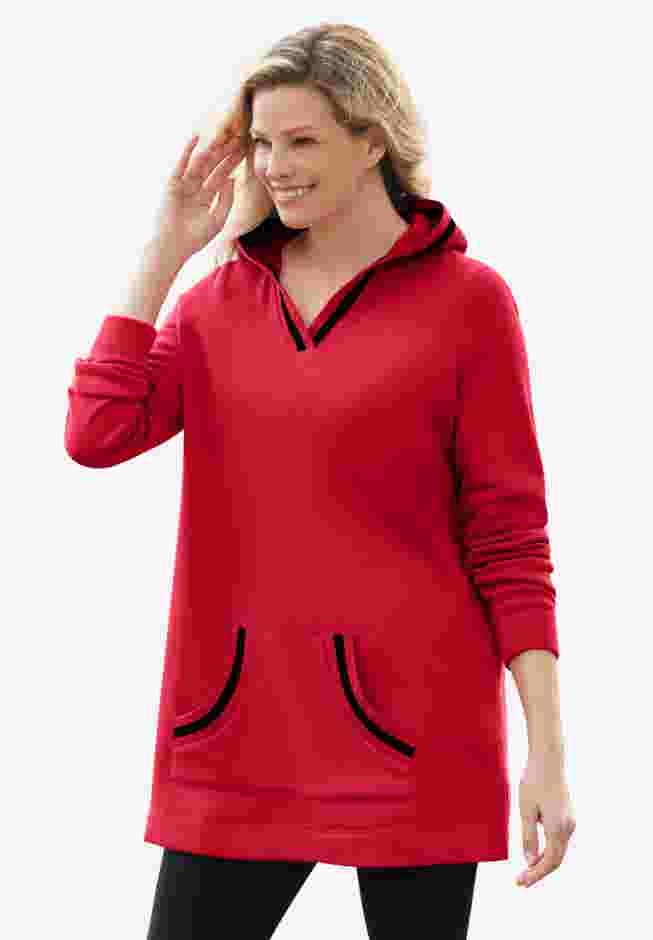 V-NECK HOODIE SWEATSHIRT image number 0