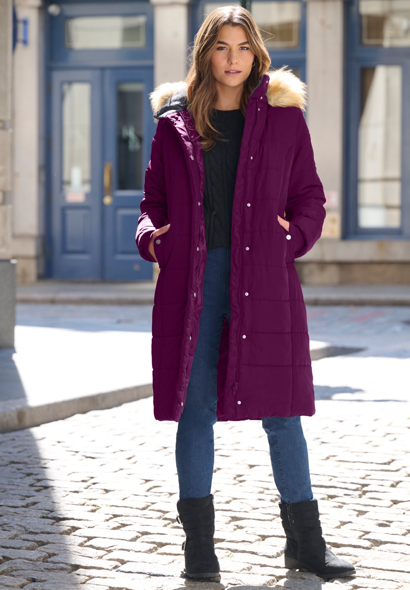 Plus Size Knee Length Puffer Coat image number 0