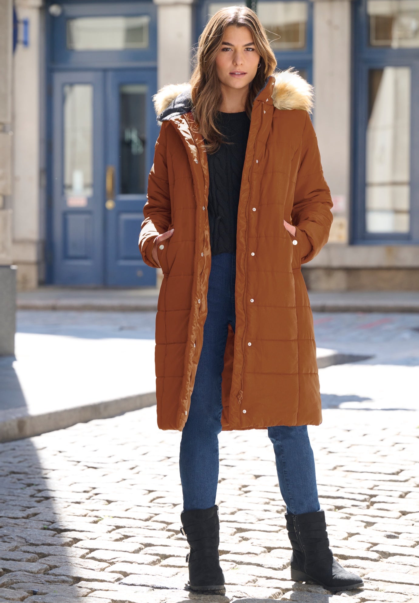 Plus Size Knee Length Puffer Coat image number 0