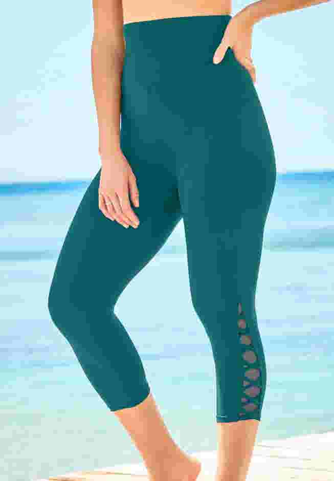 High-Waisted Swim Capri with Lattice Detail image number 0