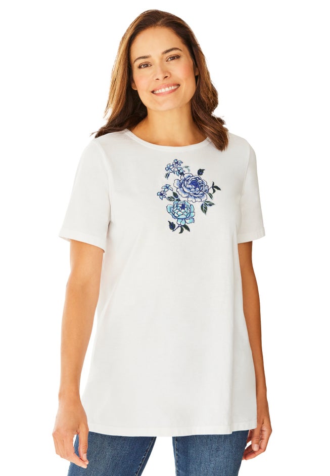 2-Piece Embroidered Poplin Tunic and Tee Set image number 1