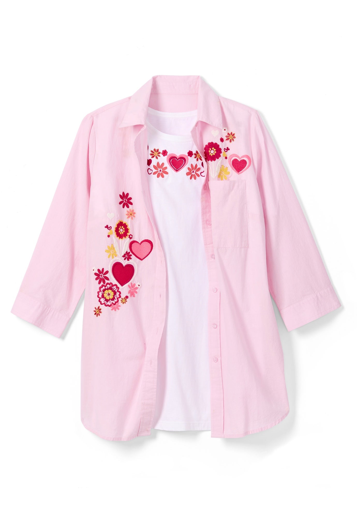 2-Piece Embroidered Poplin Tunic and Tee Set image number 1