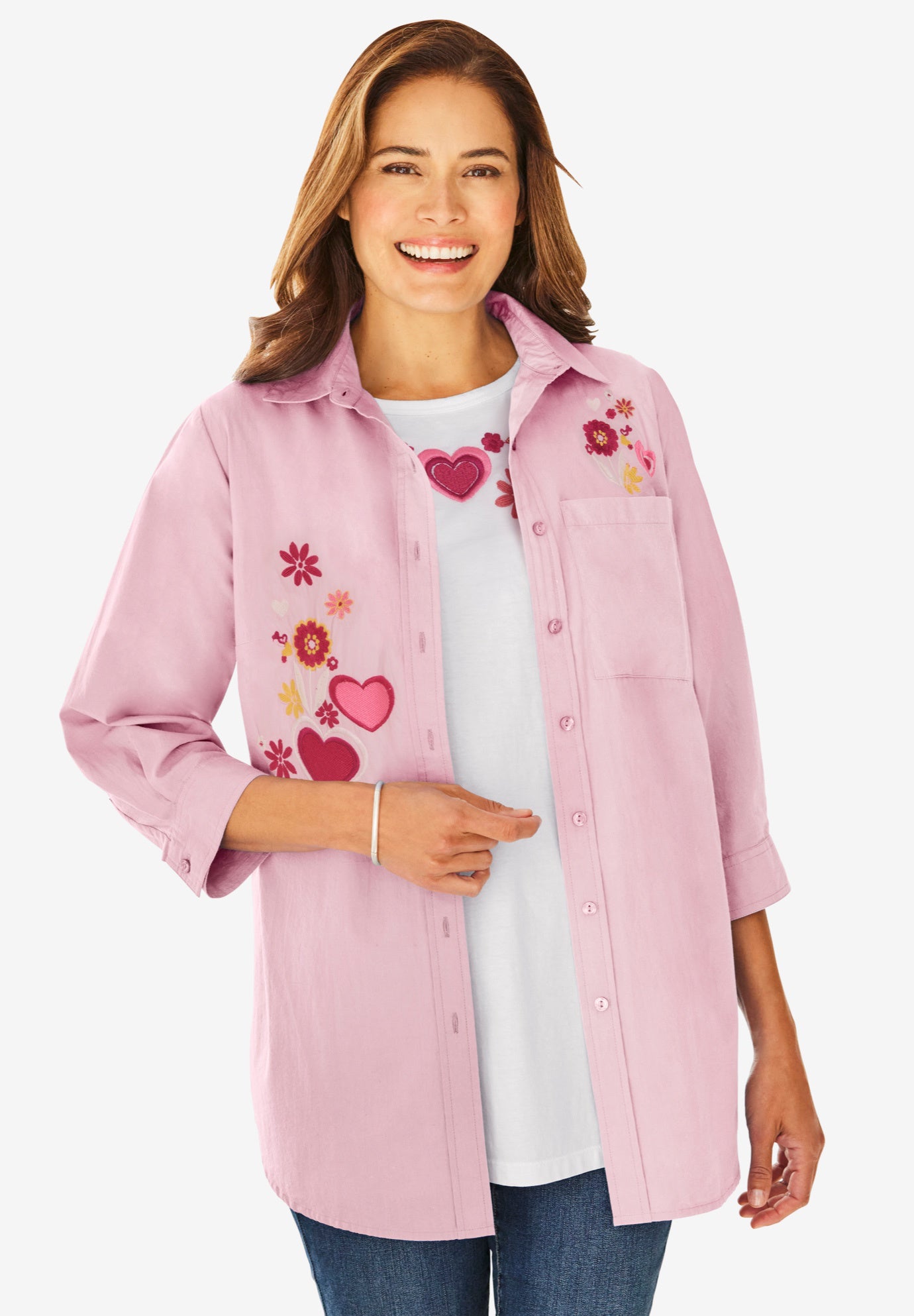 2-Piece Embroidered Poplin Tunic and Tee Set image number 3