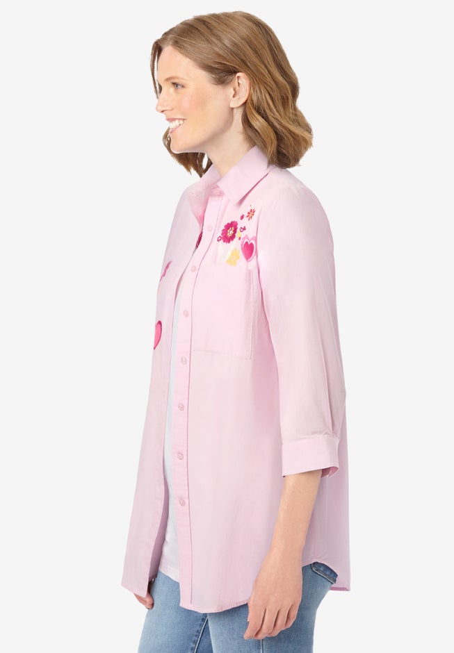 2-Piece Embroidered Poplin Tunic and Tee Set image number 2