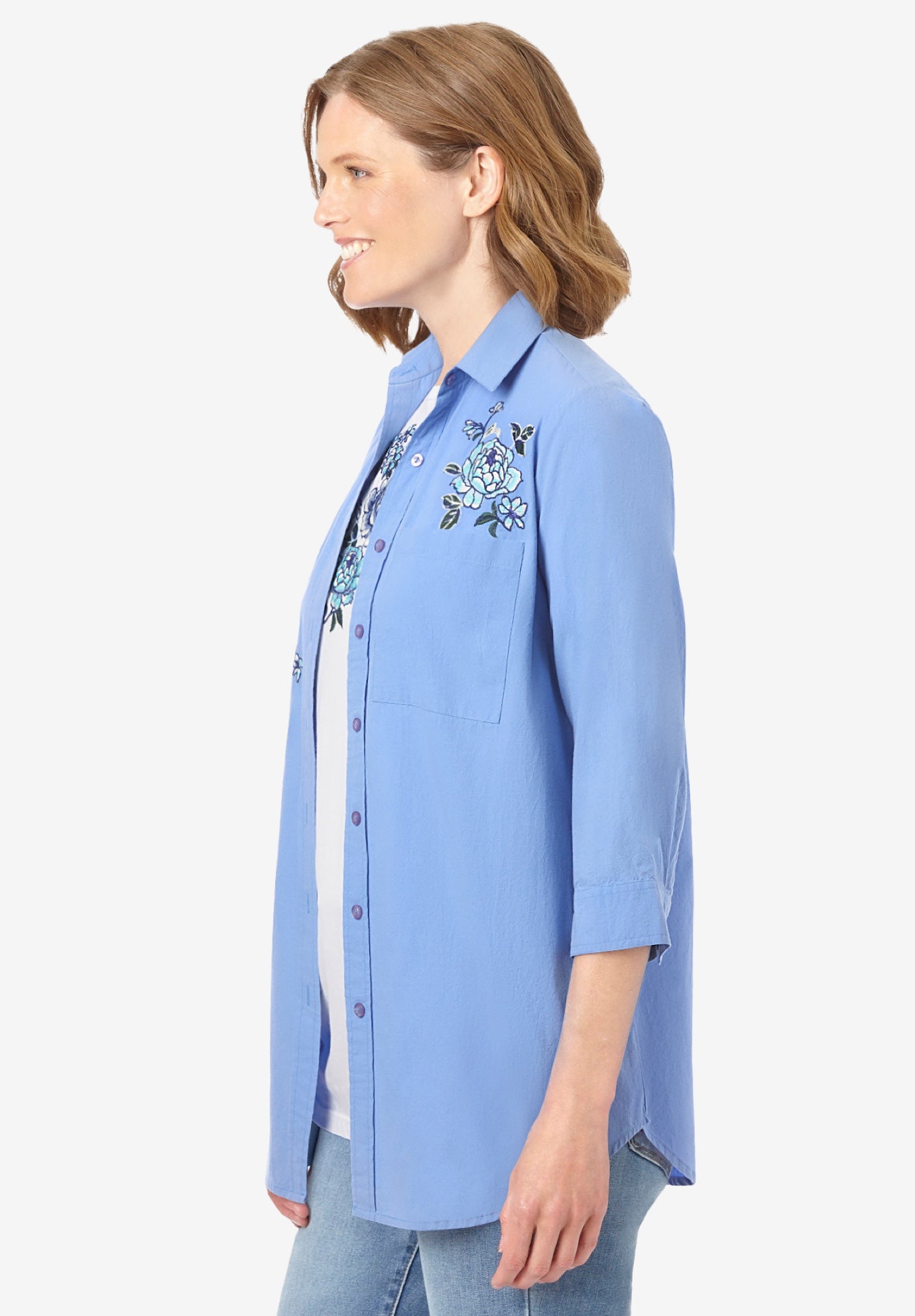 2-Piece Embroidered Poplin Tunic and Tee Set image number 2