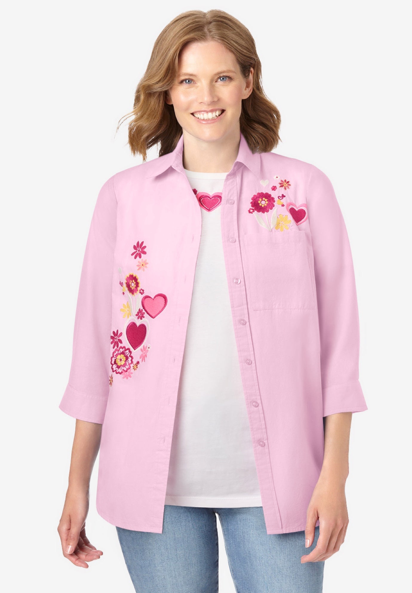 2-Piece Embroidered Poplin Tunic and Tee Set image number 0