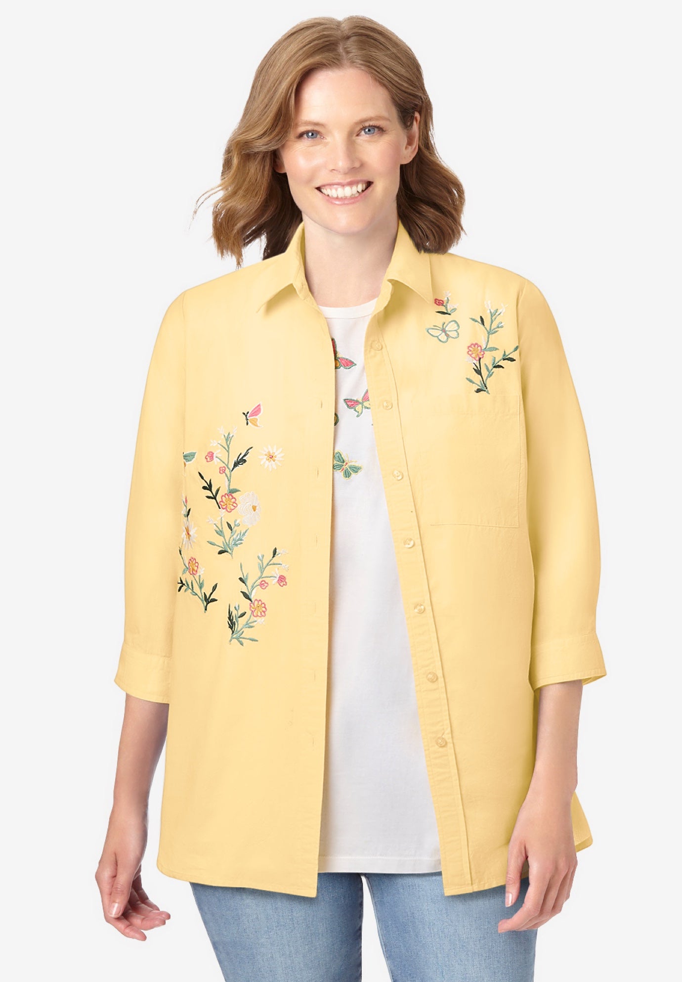 2-Piece Embroidered Poplin Tunic and Tee Set image number 0