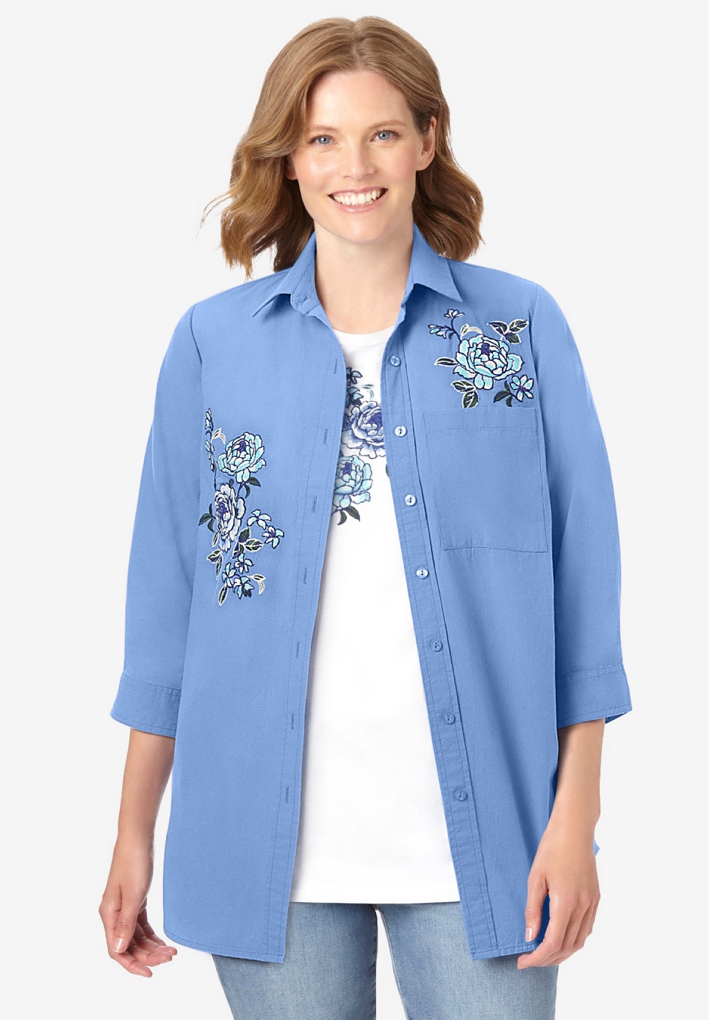 2-Piece Embroidered Poplin Tunic and Tee Set image number 0