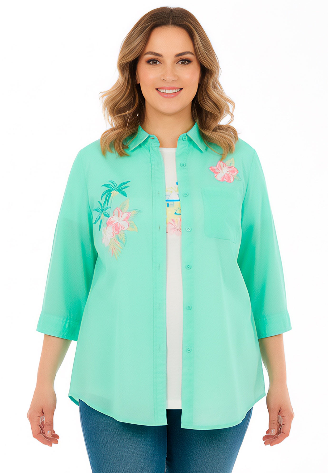2-Piece Embroidered Poplin Tunic and Tee Set image number 0
