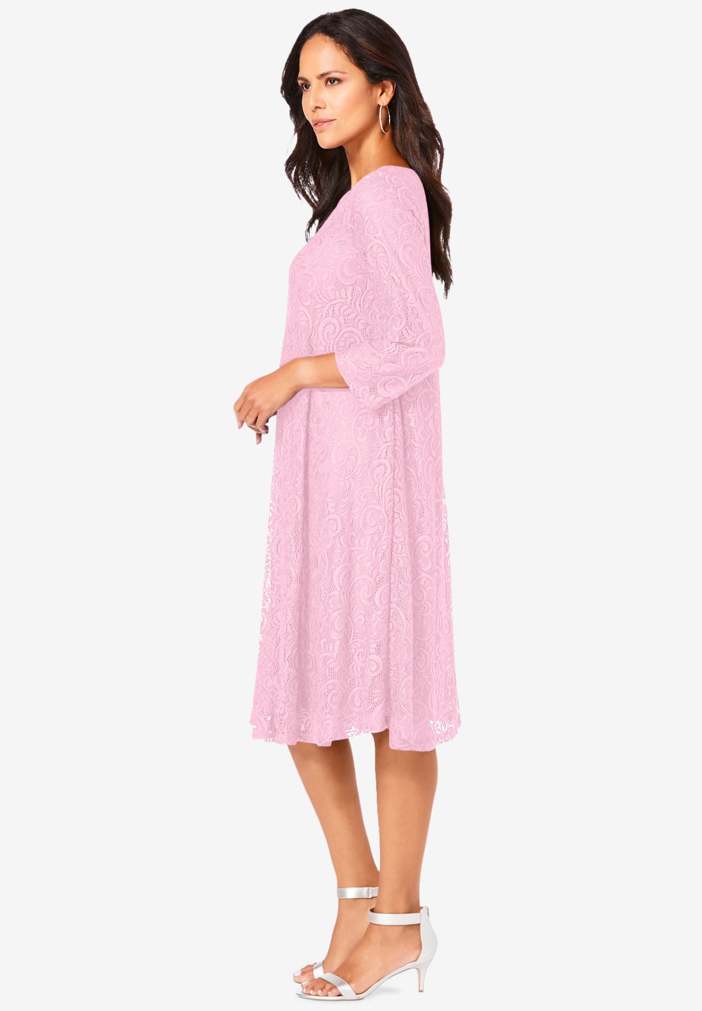 Plus-Size 3/4 Sleeve Boatneck Lace Swing Dress image number 3