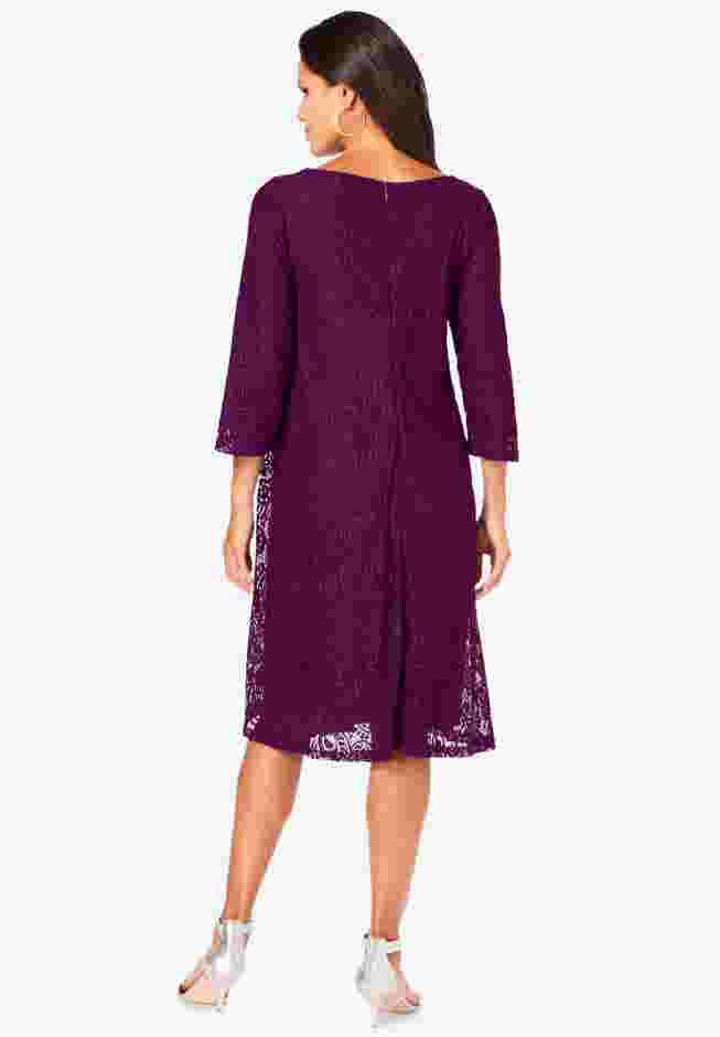 Plus-Size 3/4 Sleeve Boatneck Lace Swing Dress image number 1