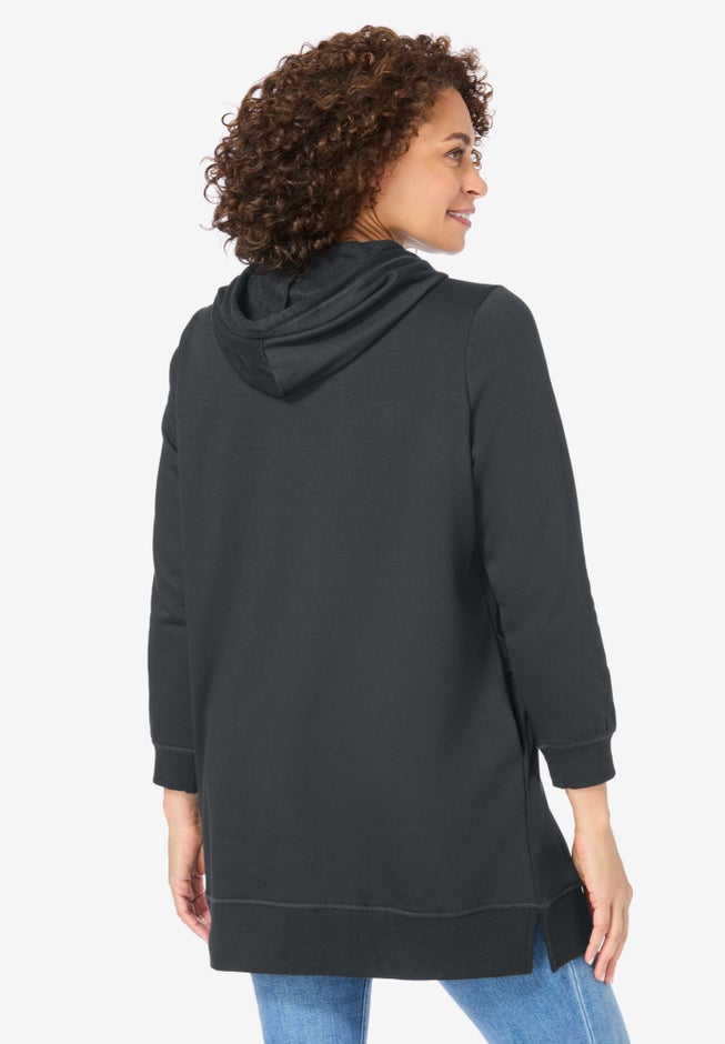 Longer-Length Hoodie Sweatshirt. image number 1