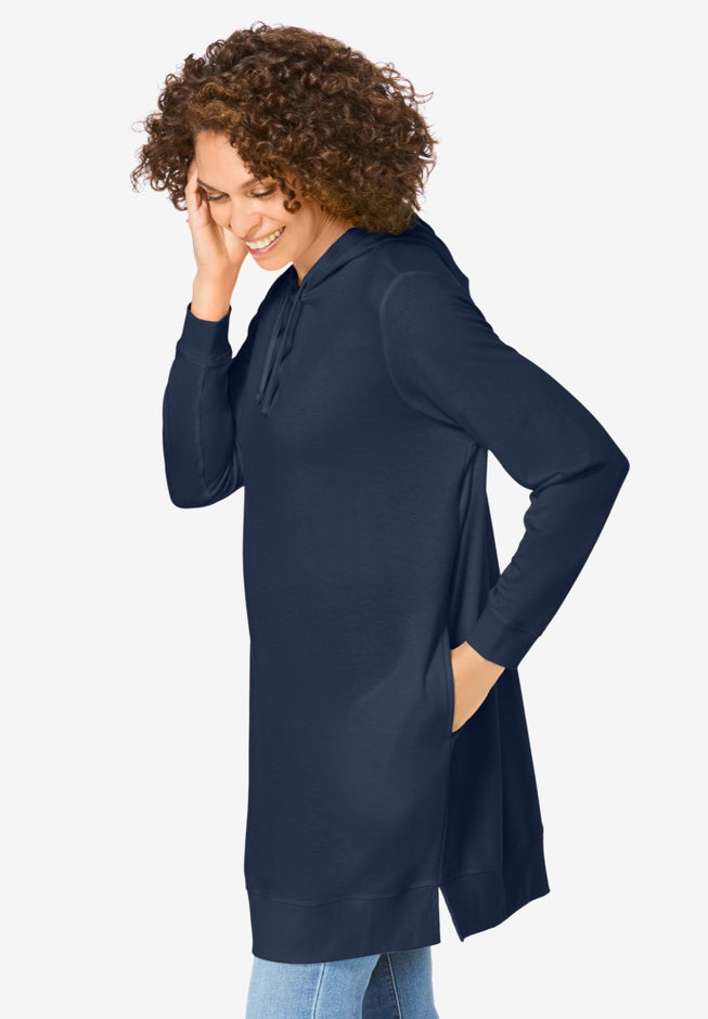 Longer-Length Hoodie Sweatshirt. image number 2